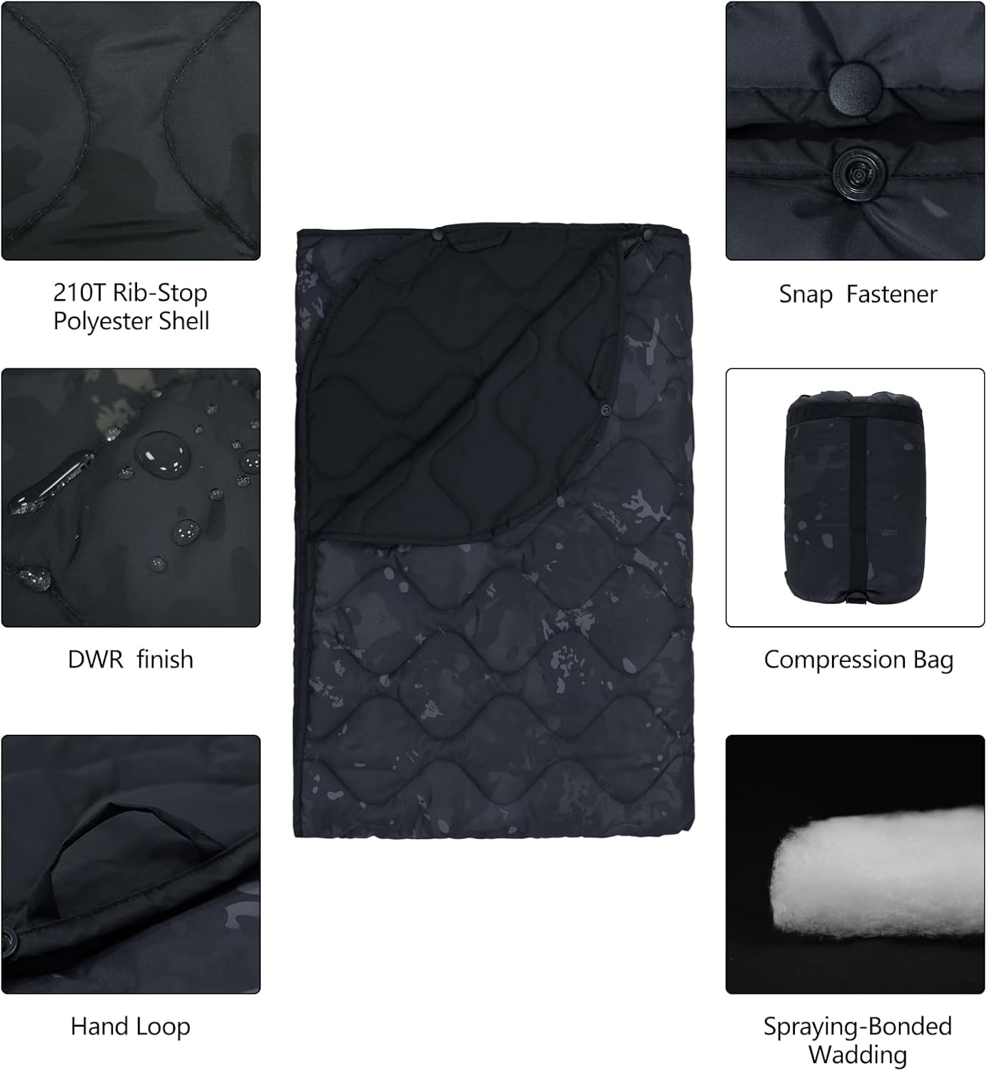 Poncho Liner Military Outdoor Camping Blanket for Travel, Beach, Grass, Picnic, Car Emergency, Outdoor, Survival