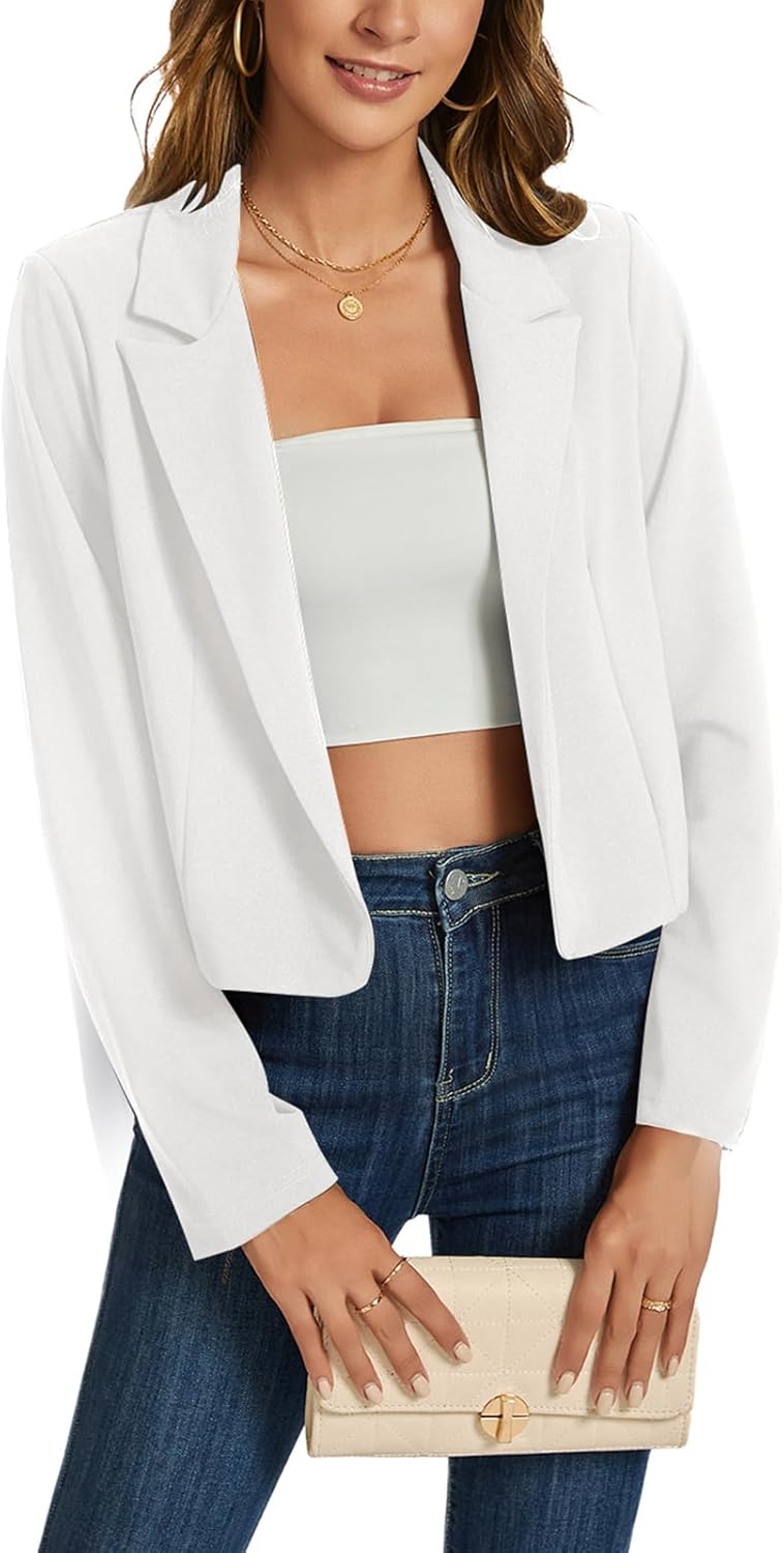MINTLIMIT Cropped Blazers for Women Casual Long Sleeve Open Front Jackets Work Business Short Blazer with Decor Pocket