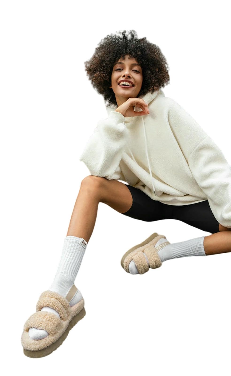 WANGSHUO Ciabatte Estive Slifori di Peluche da Donna Sole Casuali Casatura Caldo-bianco-37-38