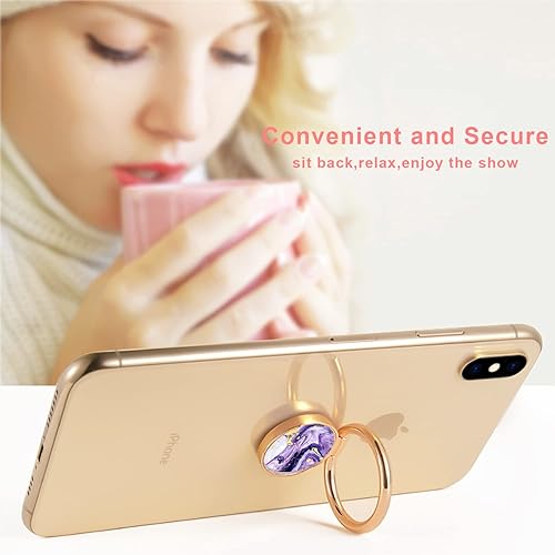 Miniatura 4 de JIAXIUFEN Soporte de anillo para teléfono celular, soporte de dedo con purpurina de mármol, soporte de anillo de metal de rotación de 360 para