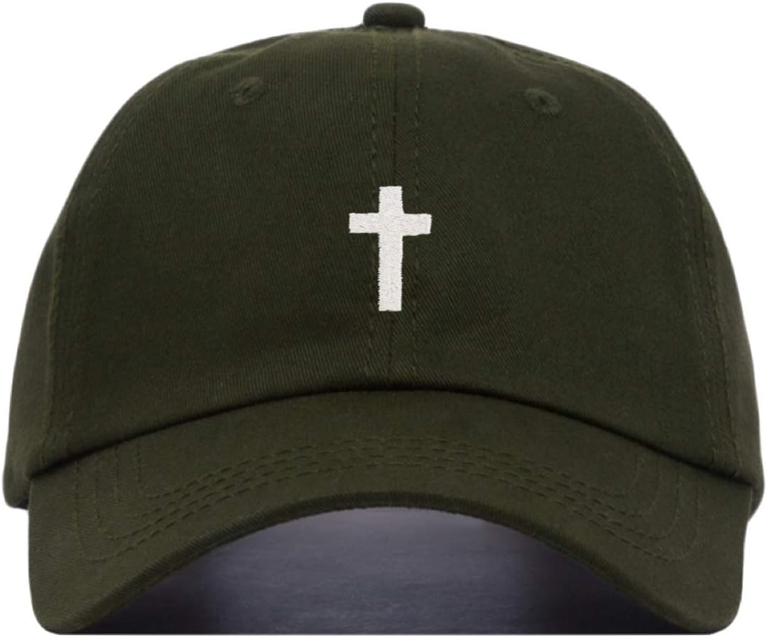 Cross Baseball Hat, Embroidered Dad Cap, Unstructured Soft Cotton, Adjustable Strap Back (Multiple Colors)