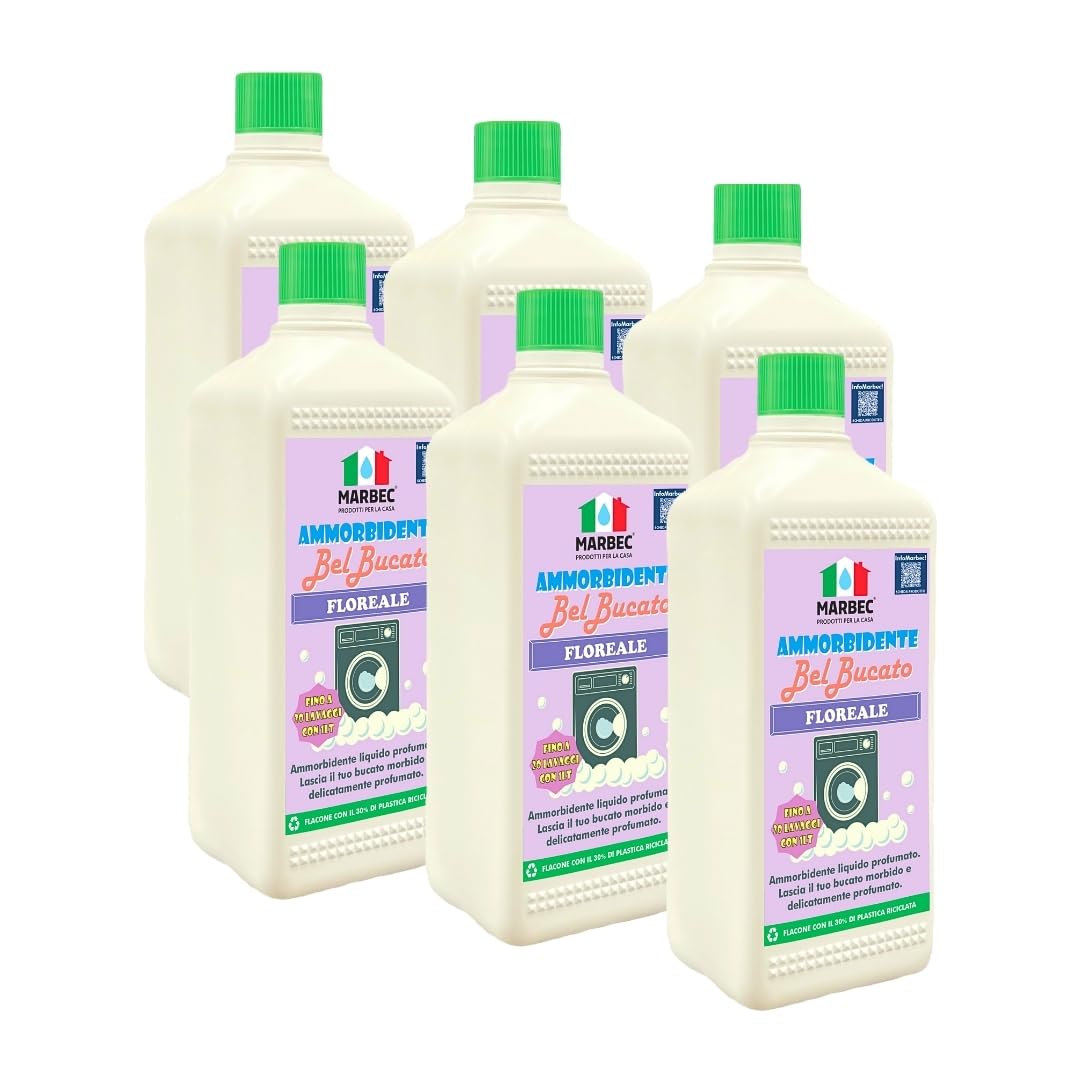 MARBEC AMMORBIDENTE BelBucato Floreale 1LTx6PZ Ammorbidente liquido dal profumo floreale per lavaggi a mano o in lavatrice