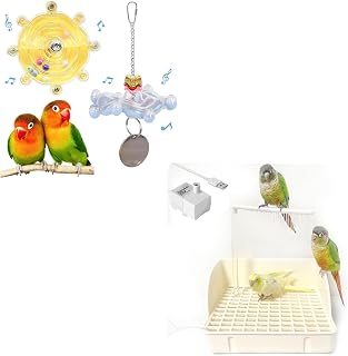 Bird Toys for Parakeets, Colorful Parakeet Toys Wheel, Interactive Spinner Rattle Parrot Toys & Automatic Parakeet Bird Bath with Pump, Large Birds Shower Fountain Indoor Bathtub with Running Water