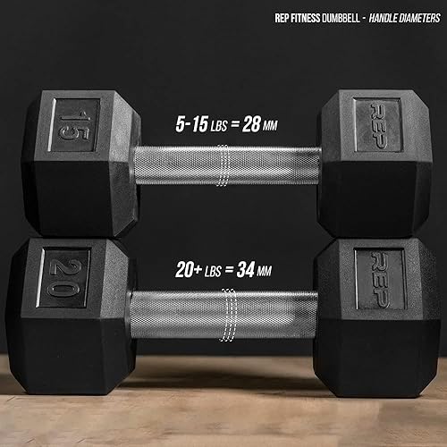 Miniatura 4 de Rep Mancuernas hexagonales de goma Fitness  individuales (55 libras +) y pares (5 libras - 50 libras)  Bajo olor, mango totalmente moleteado