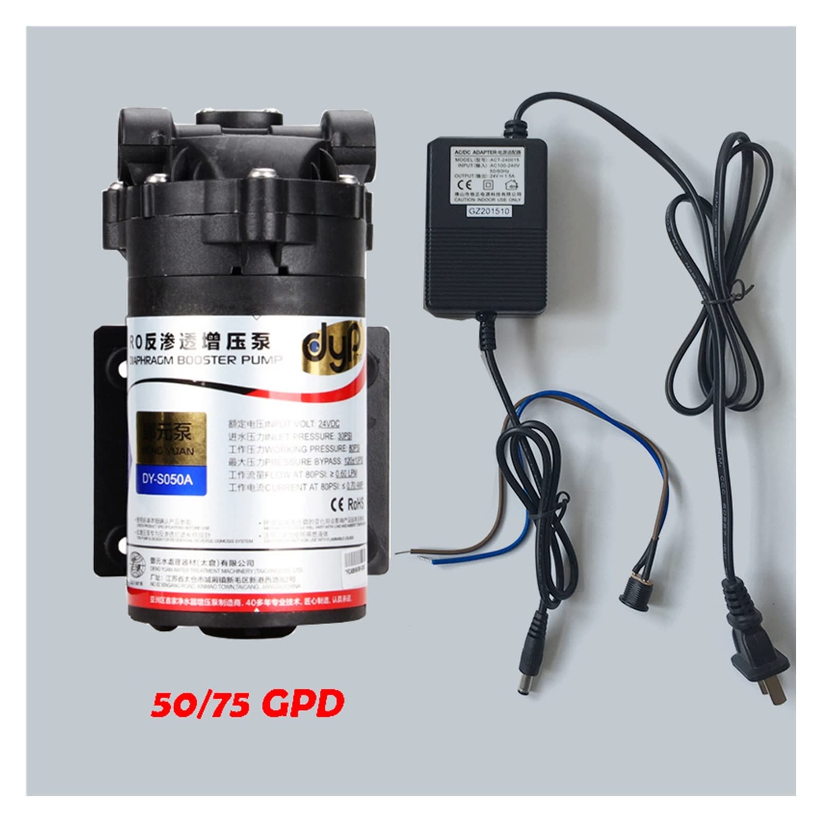 Sistema di filtraggio dell'acqua sottolavello Pompa idraulica universale 304 for uso alimentare DC24v 1.5A adatta for 50/75GPD