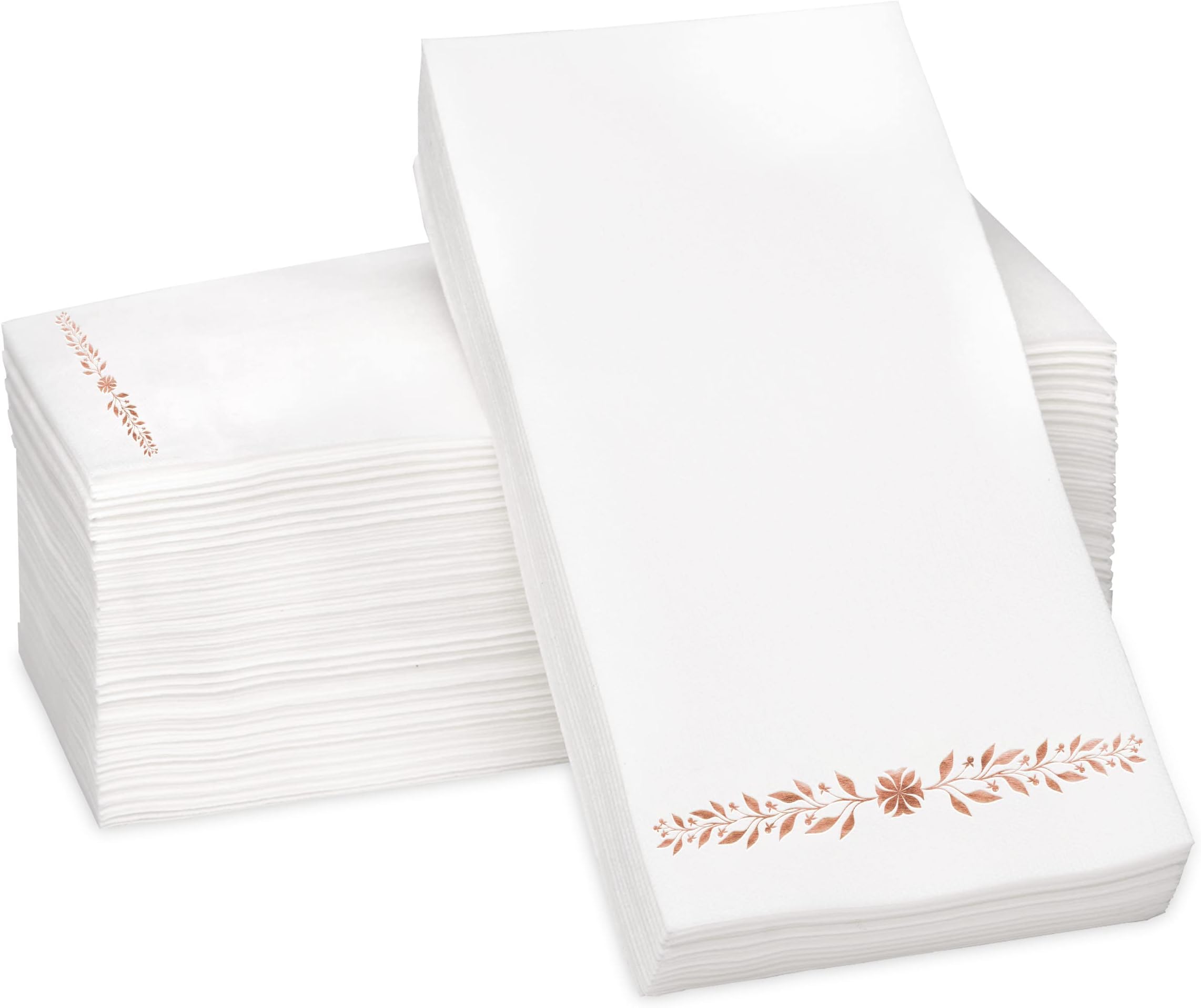 Rose Gold Foil Stamped Airlaid Paper Dinner Napkins - 1/6 Fold 12"x17" Disposable Guest Hand Towels - Absorbent, Linen-Like Feel for Weddings, Receptions, Parties and Bathroom (Rose Gold, 100 Count)