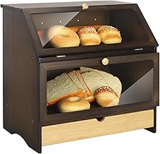 HOMEKOKO Large Bamboo Two-layer Bread Box With Drawer, Double Layers Large Bread Box for Kitchen Counter, Wooden Large Capacity Bamboo Bread Food Storage Bin (BROWN)