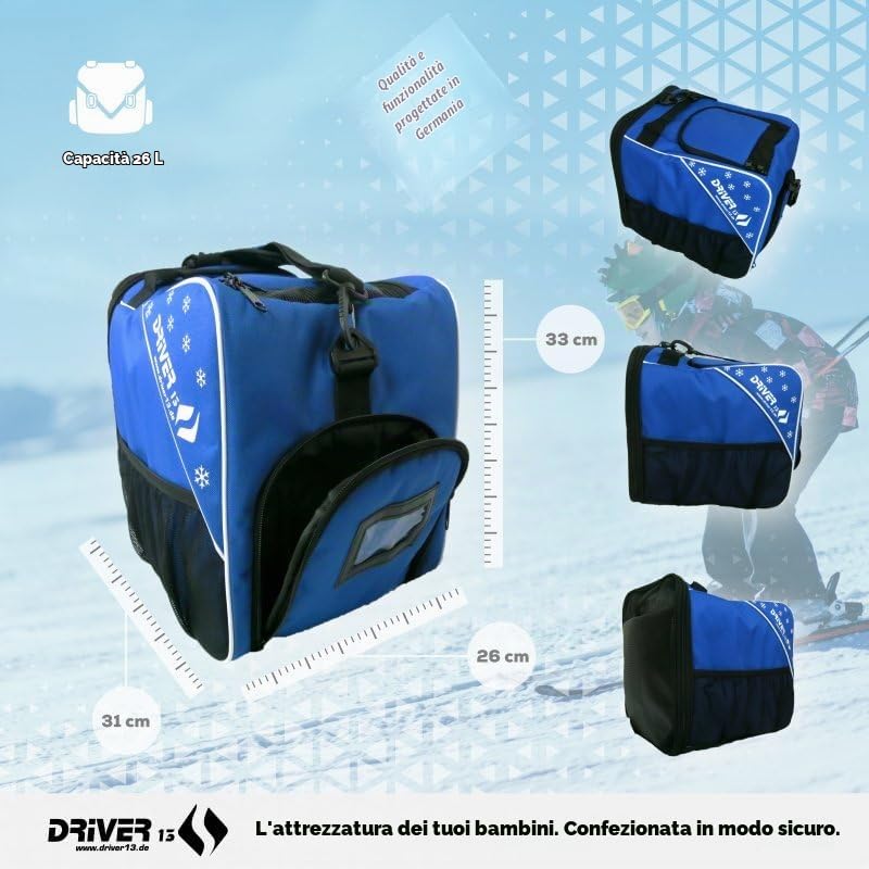 Driver13 borsa scarponi da sci per bambini (bootbag), borsa per scarponi da sci e boots snowboard, maniglia, blu