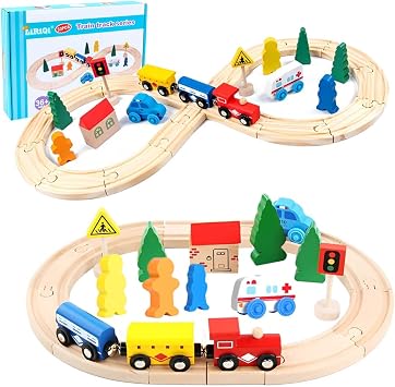 LiRiQi Premier Circuit de Train en Bois LiRiQi (33 Pièces)