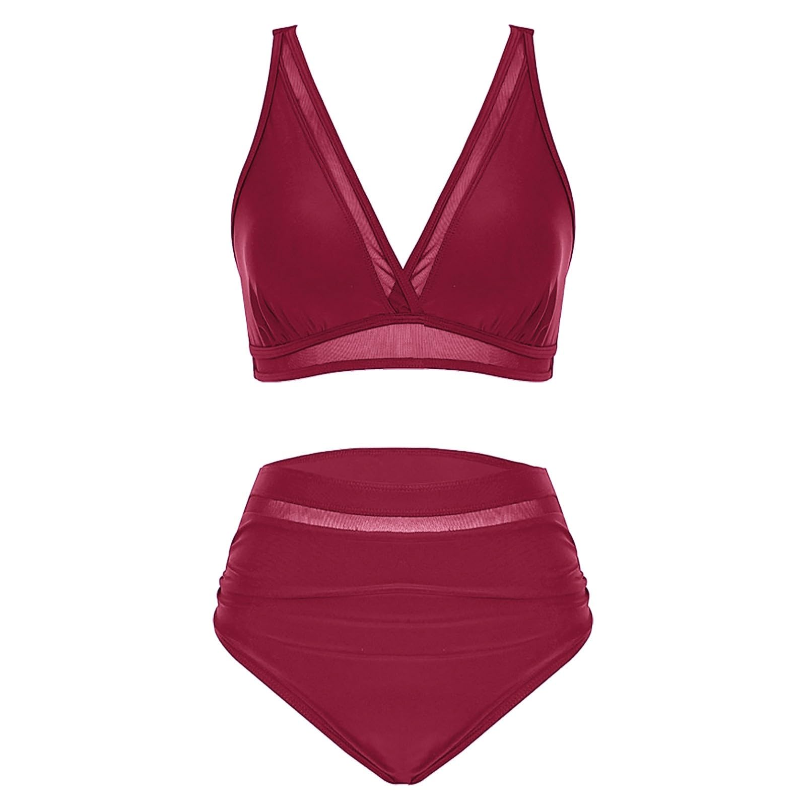 Generisch Bikini para mujer con aros para mujer, retro, sexy, cintura alta, traje de baño con espalda cruzada