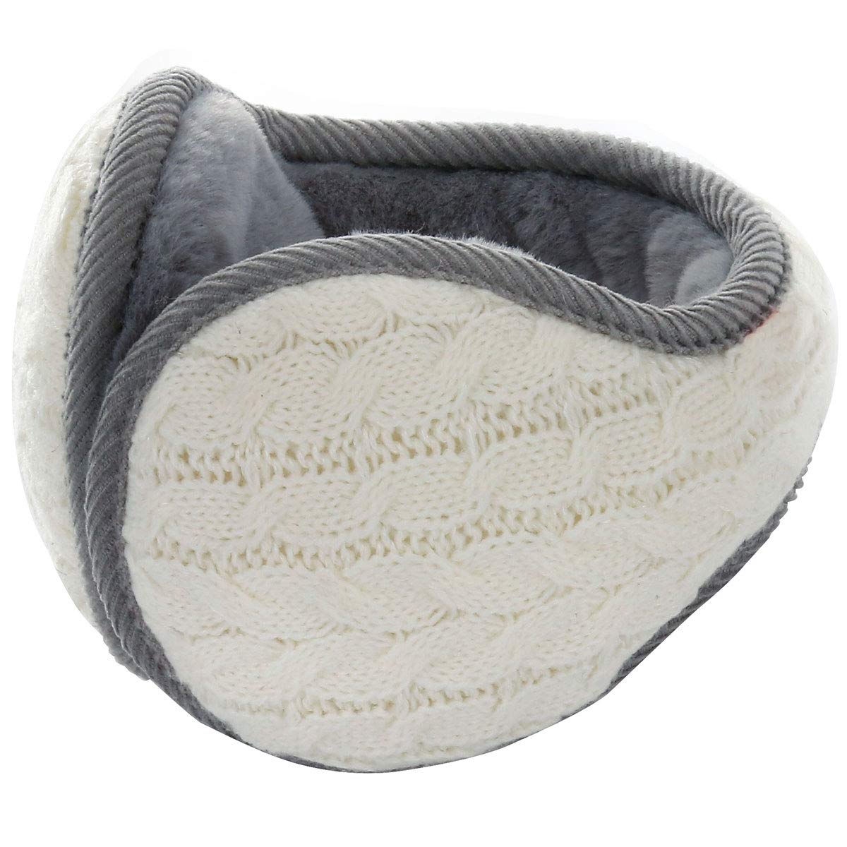 Winter Earmuff - Warm Ear Muffs Outdoor Around Foldable Adjustable Knited Unisex Ear Warmer Soft Ear Defender Winter (White)(Size:M)