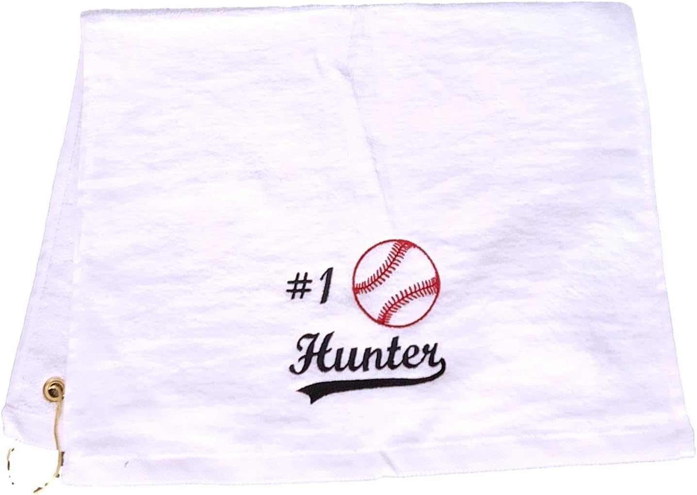 Personalized Baseball Towel with Embroidered Name with Clip - Small Size (White)