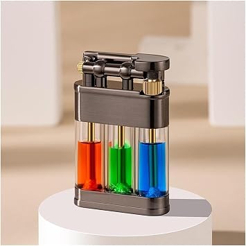 Transparent Can Lighter, Retro Kerosene Lighter, Creative Cool Lighter, Refillable Liquid Windproof Lighter for Men Dad Husband Gift No FuelBlack