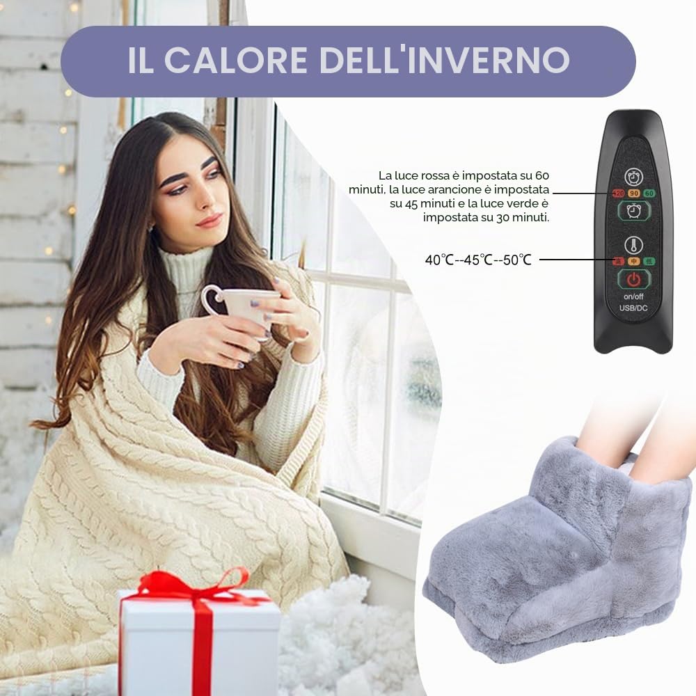 Scaldapiedi Elettrico Con Rivestimento Interno Lavabile, 5V Peluche Con 3 Livelli di Riscaldamento per Donne Uomini Anziani