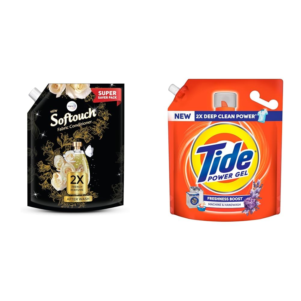 SofTouch 2X French Perfume Fabric Conditioner Refill Pack by Wipro, 2000ml & Tide Power Gel Liquid Detergent for Top Load & Front Load - 3.2kg | 2x Deep Clean Power | Removes Stains-image-49