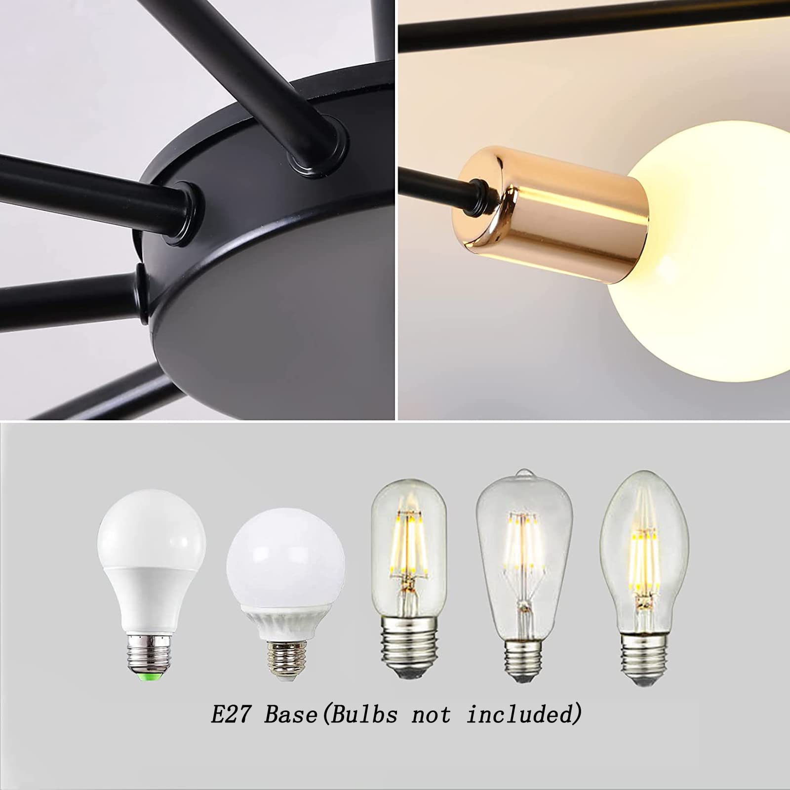 Sputnik Kronleuchter Deckenlampe, 10-Licht E27 Pendelleuchte Hängelampe Moderne Schwarze LED Deckenleuchte Industrie Kronleuchter Wohnzimmerlampe für Küche Schlafzimmer Wohnzimmer Esszimmer