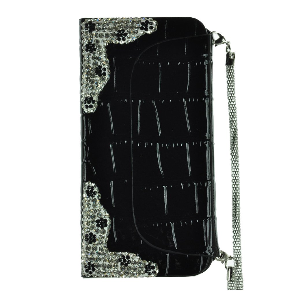 CASEIH5-BIHDKiraCrocoBag-BK Black Black [black crocodile croco rhinestone smartphone case cute notebook bag glitter open iPhone 5 corresponding side] Smartist Softbank au iPhone 5 Bi-fold Kira Crocodile Bag CASE (japan import)