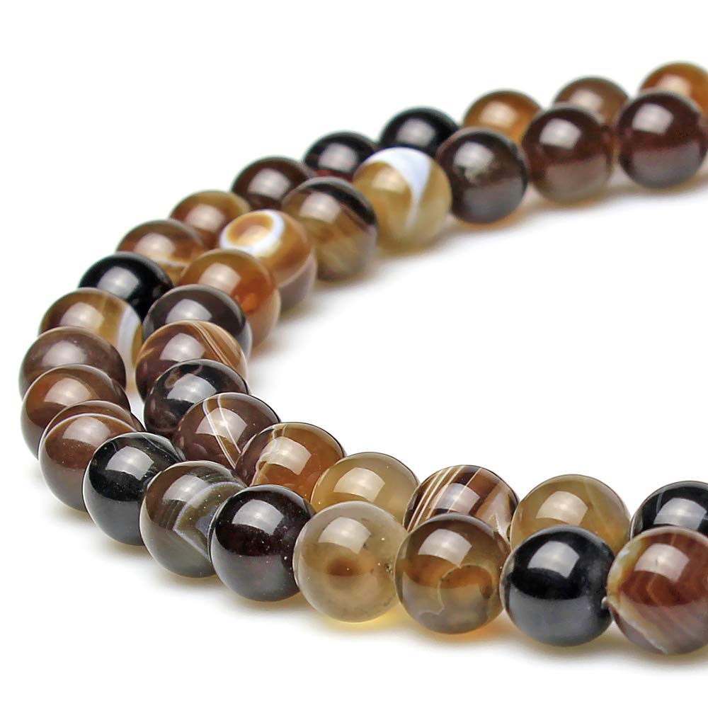 Jartc Coffee Striped Agate Natural Round Gemstone Beads For Diy Jewellery Making Bracelet Necklace 6Mm