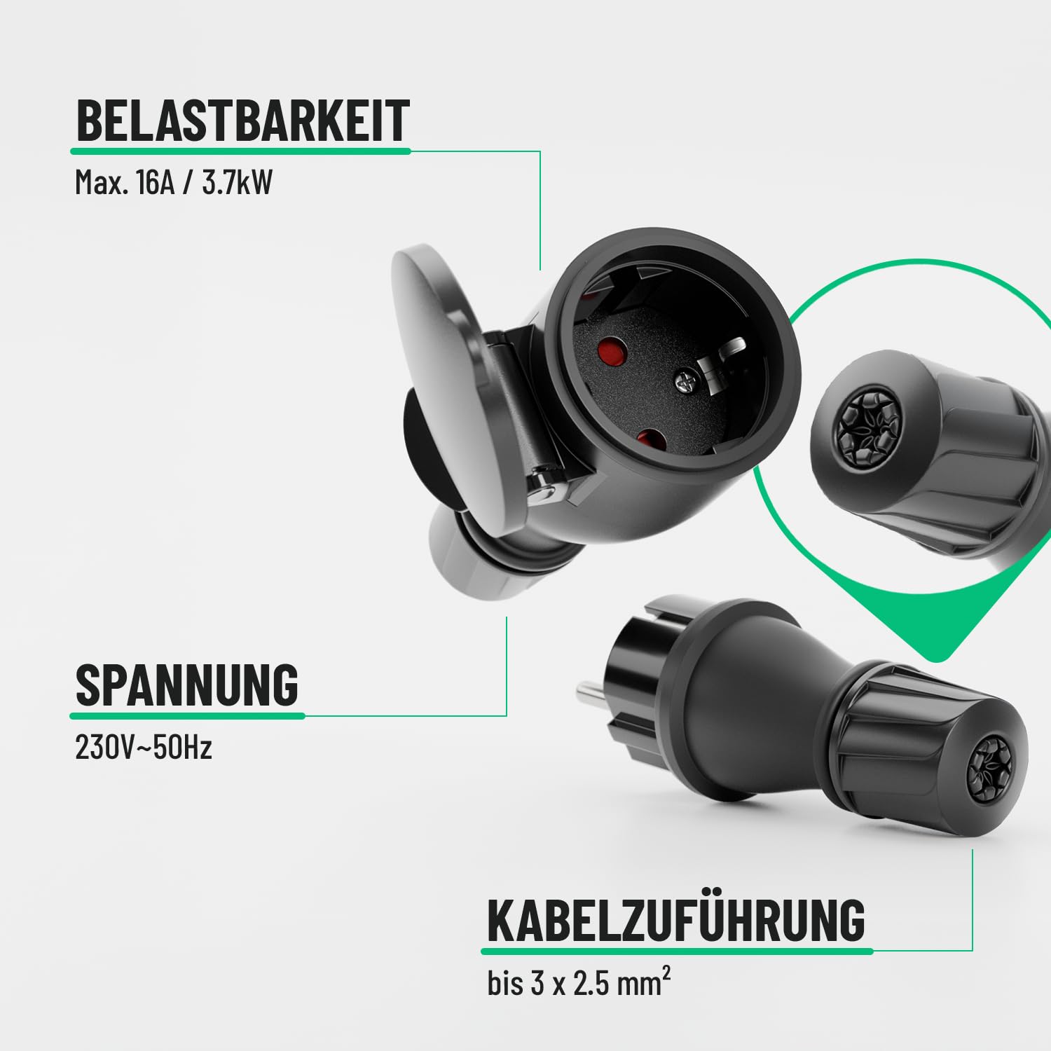 greate 230V Schuko Stecker Kupplung 12er Set - Stecker und Kupplung 230V