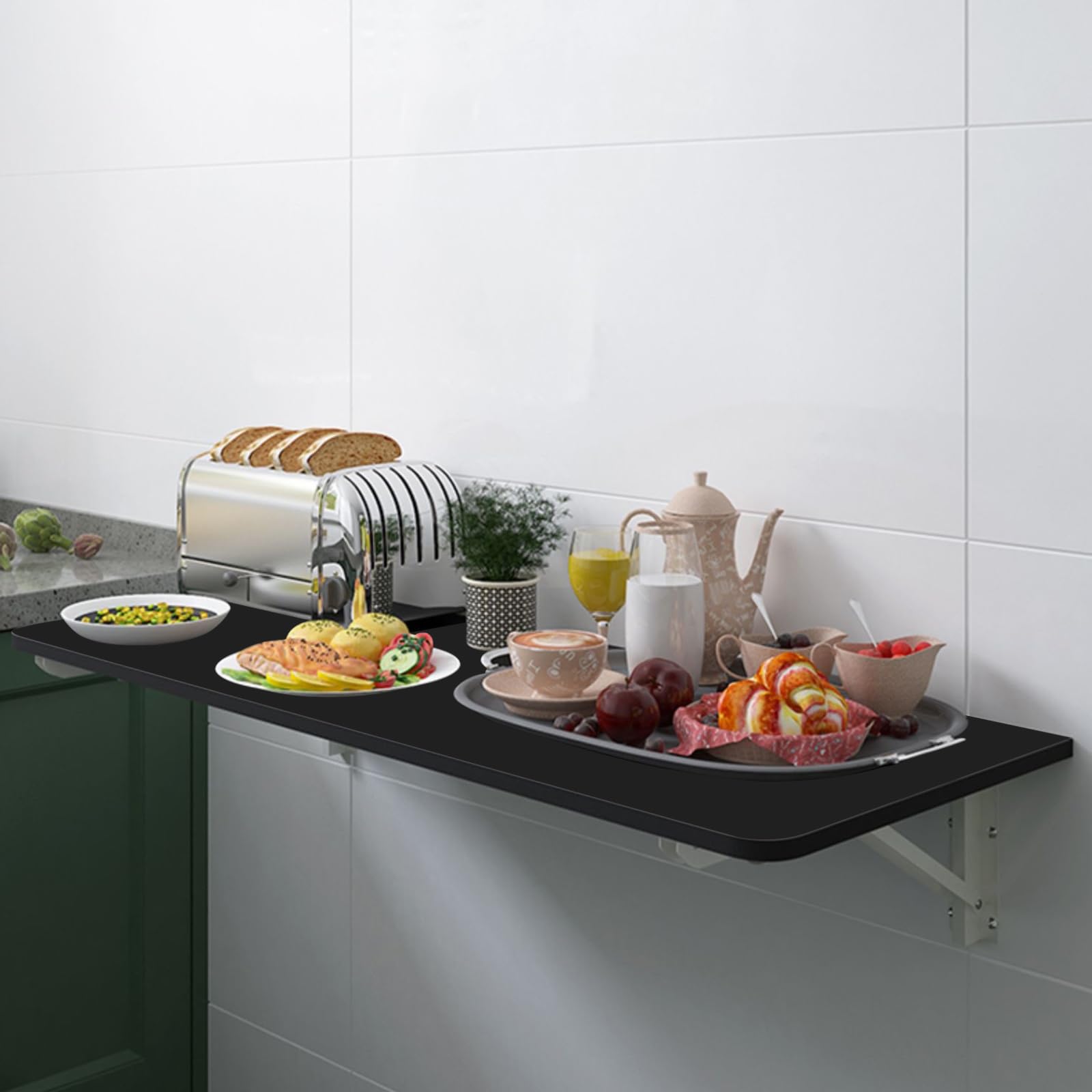 Mesa de pared abatible mesa de cocina plegable mesa con solapa para niños mesa plegable de pared mesa de comedor con soportes para ahorrar espacio (nero 80 x 50 x 1 6 cm)