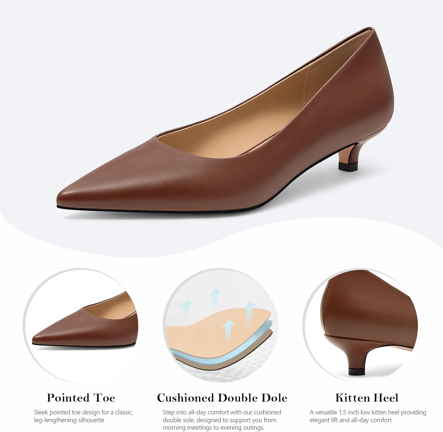 KUOARN Kitten Heels for Women 1.5 Inch Low Heel Pointed Toe Pumps,Closed Toe Comfortable Dress Shoes for Wedding, Work, Office & Party - Image 5