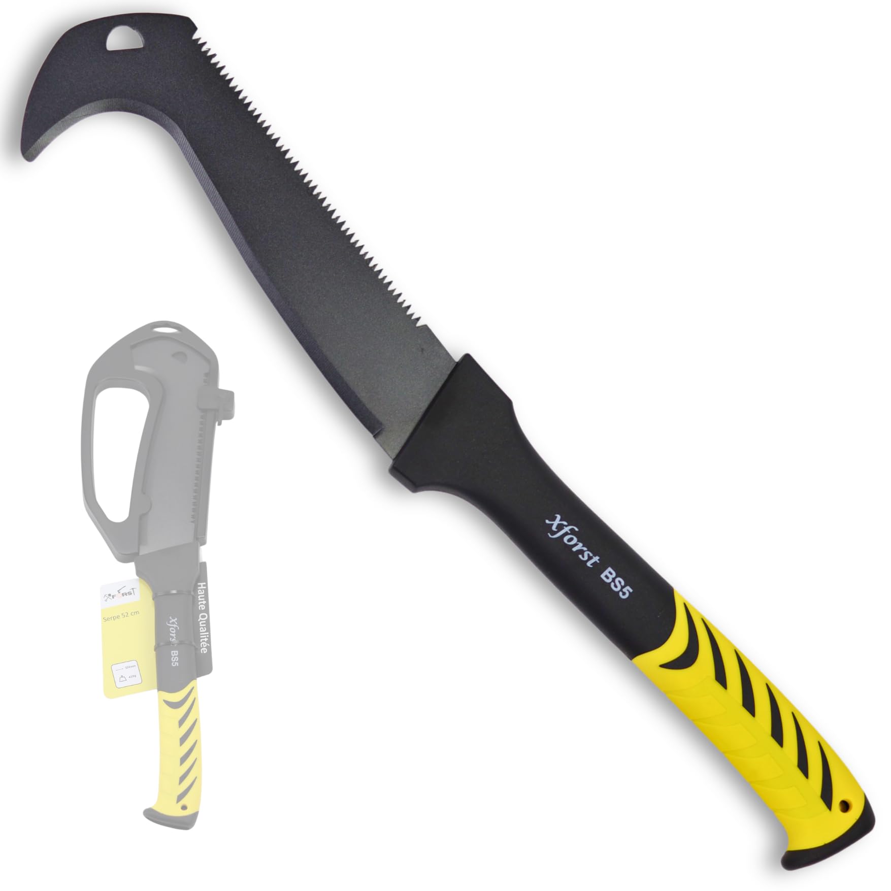 Xforst X-BS5 falce con lama per sega – lunghezza totale 52 cm – manico antiscivolo in fibra di vetro – per campeggio, outdoor, sopravvivenza e bushcraft