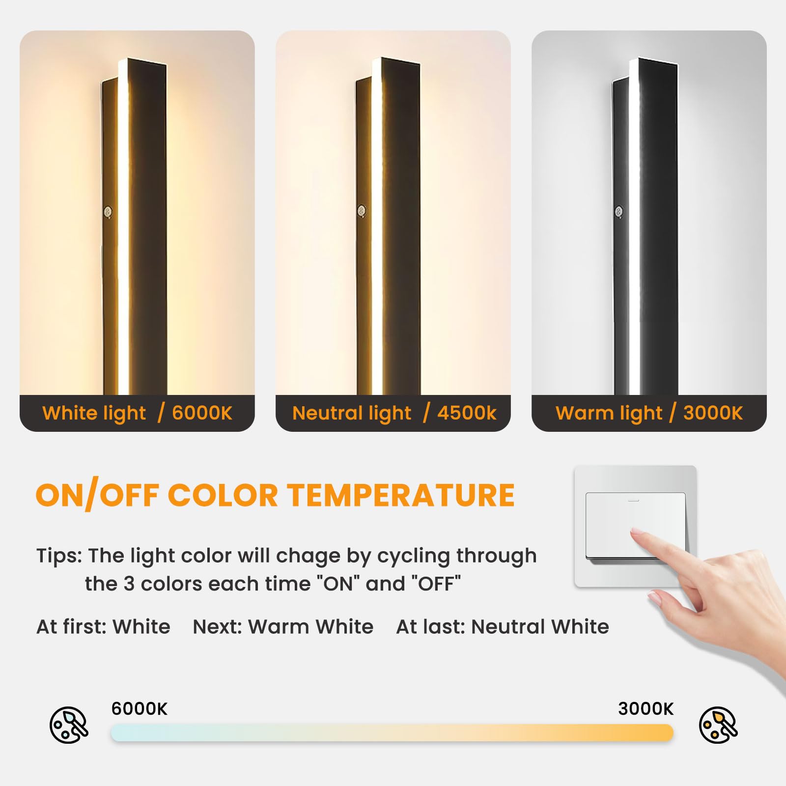 Mikeru 60CM Vertical Wall Lights, 22W Strip Lights Waterproof 3000k/4500k/6000k Hard Wired Front Door Light IP65 Acrylic Long Outdoor Wall Light for Shop Facade — view 2