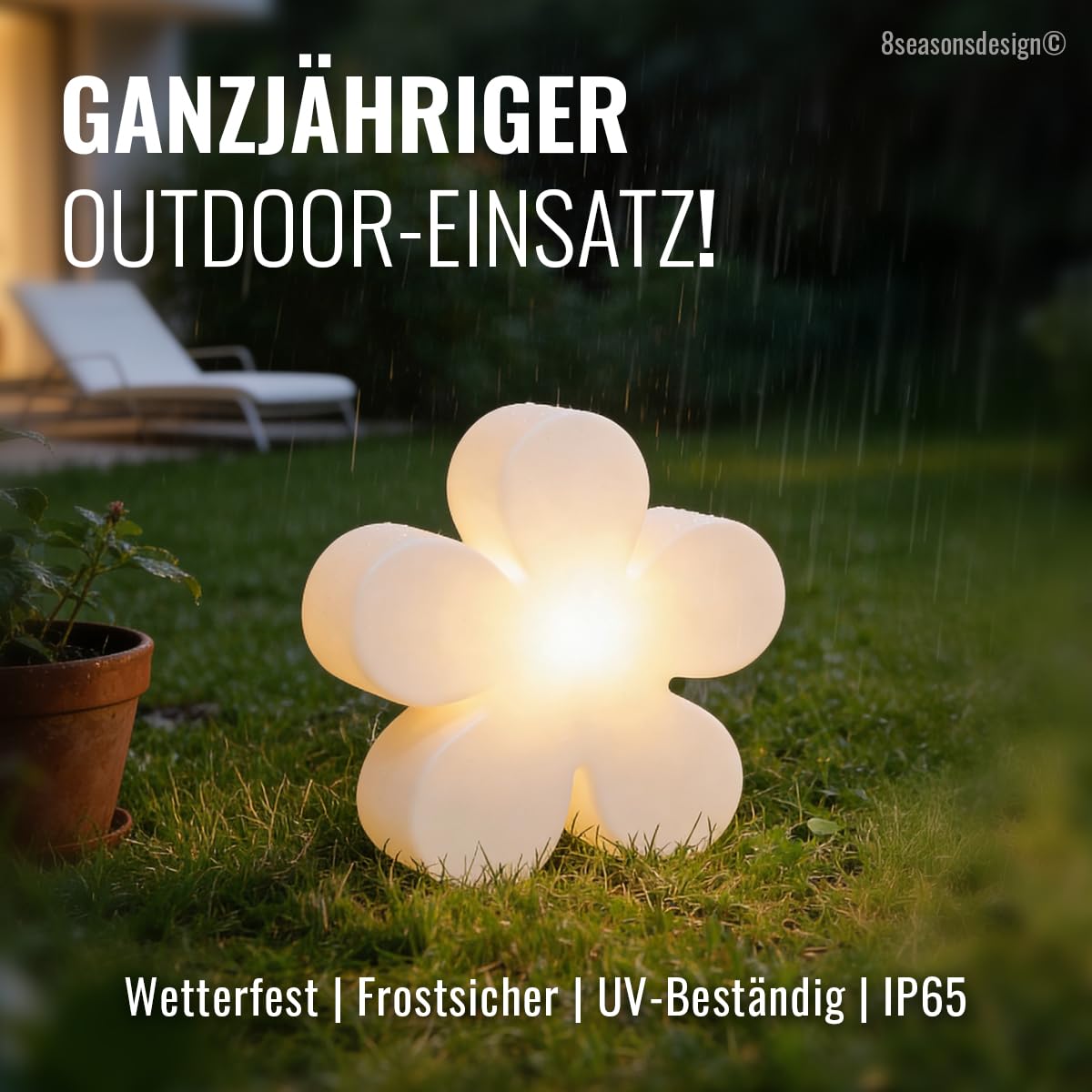 8 seasons design LED Blume 60 cm Shining Flower (Weiß), E27, Leuchtmittel warmweiß – wetterfest – Dekolampe für außen (Garten, Terrasse) und innen – Osterdeko, Deko Frühling, Gartenlampe