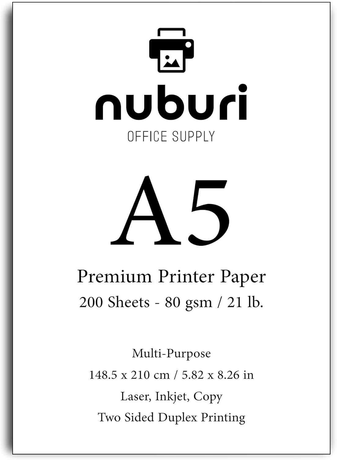Nuburi A5 Size Premium Printer Paper 80 gsm / 21 lb
