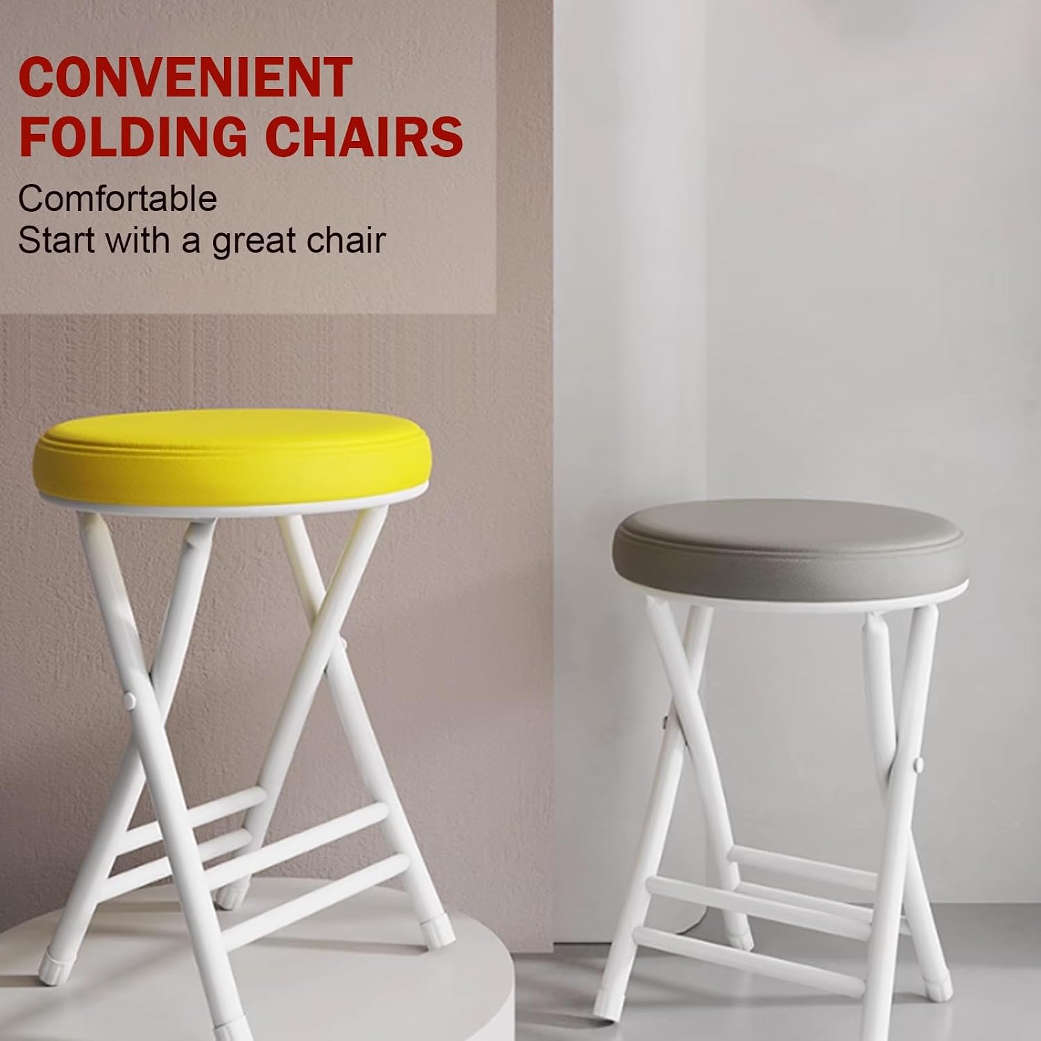 Folding Stool, Shop Stool, Padded Round Metal Stool, 250 Pound Capacity, Folding Chairs for Indoor and Outdoor, Dorm, Recreation Game Room