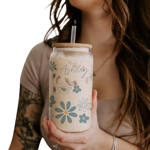 Miniatura 3 de Christmas Gift Personalized Tumbler Set with Straw Birth Flower Custom Glass Cup with Lid, Bridesmaid Proposal Christmas Gift Ideas for Women (Birth