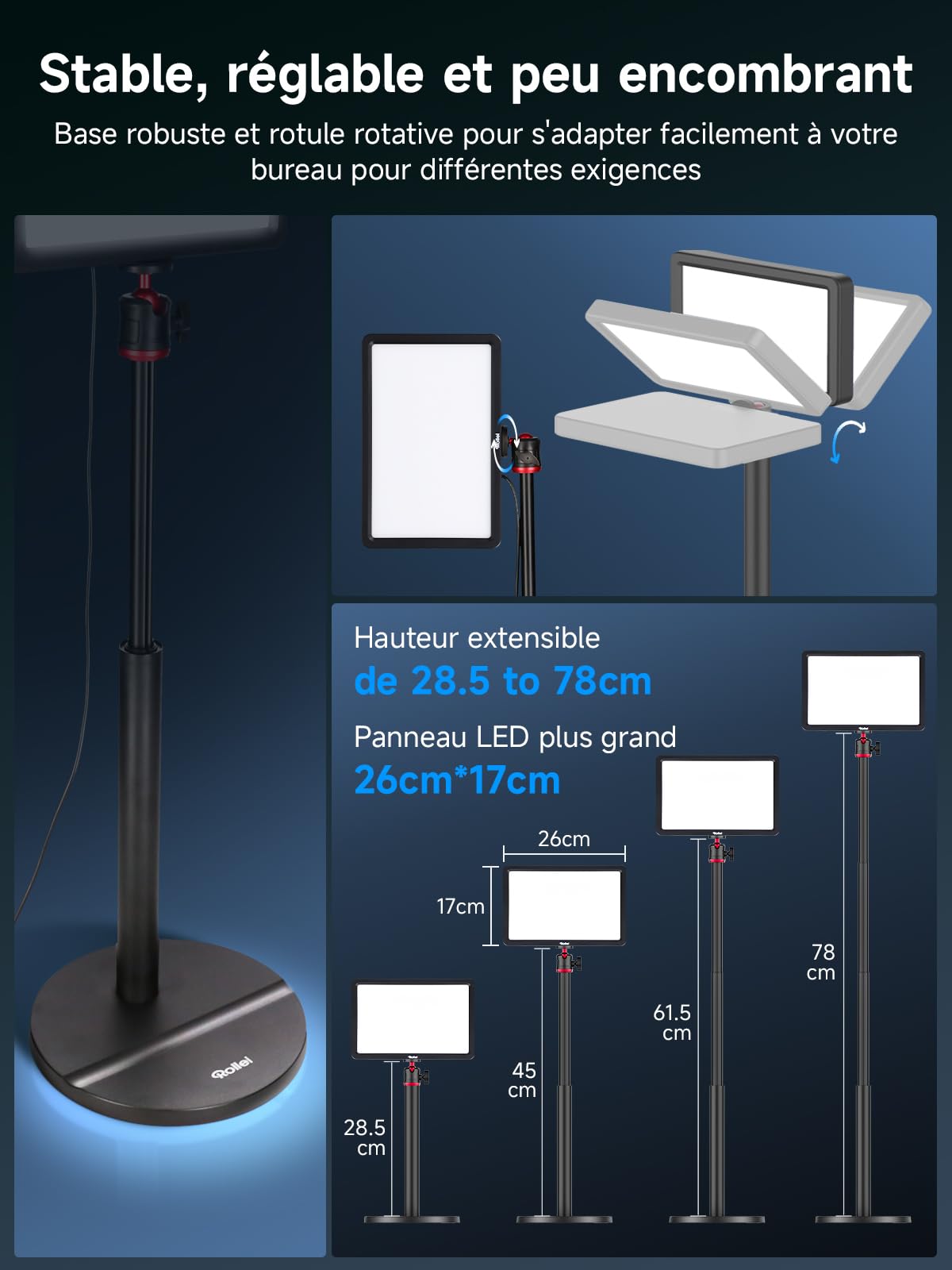 Rollei Lumis Key-Light, lumière vidéo LED avec trépied de Table et télécommande sur Le câble. Grande Lampe de Bureau Bicolore avec 192 LED à intensité Variable (96 Blanc Chaud + 96 Blanc Froid)