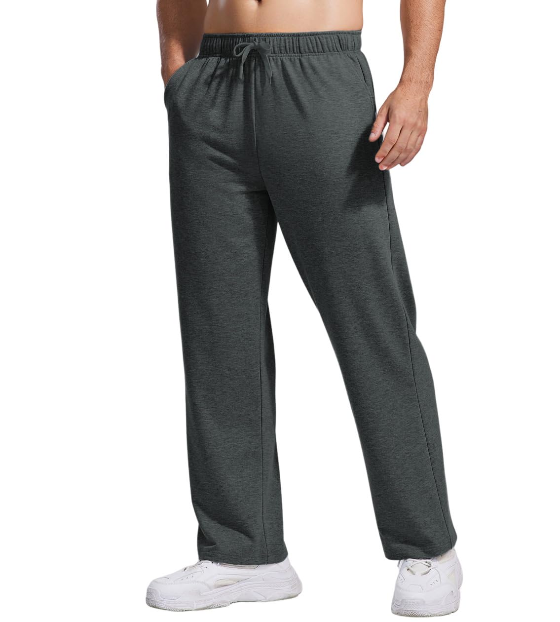 PINSPARK Herren Jogginghose Baumwolle Sporthose Leichte Sweatpants Elastische Taille mit Kordelzug Trainingshose mit Taschen Yogahose Haushose Freizeithose Dunkelgrau S