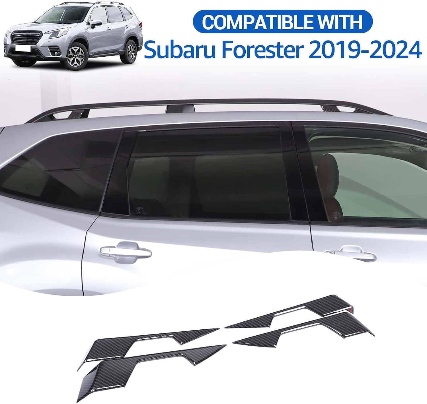 Roof Cargo Rack Rail End Cover Compatible with Subaru Forester 2019-2024, ABS Roof Luggage Cargo Rail Rack End Cap Protection Trim Cover Accessories, 4PCS (Carbon Fiber Pattern)