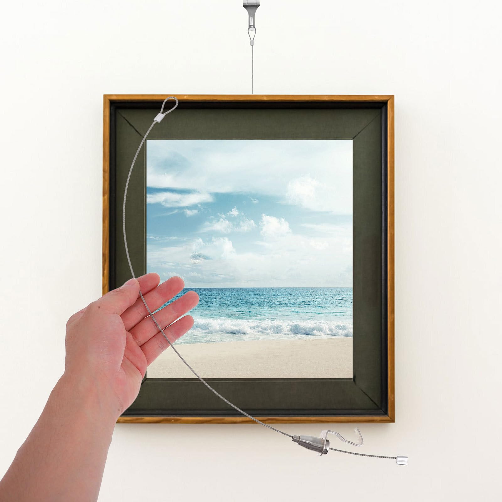 12 juegos de ganchos y alambres para rieles de cuadros, ajustables, para colgar fotos, con kits de ganchos para exhibiciones de fotos en la pared, galerías de arte.