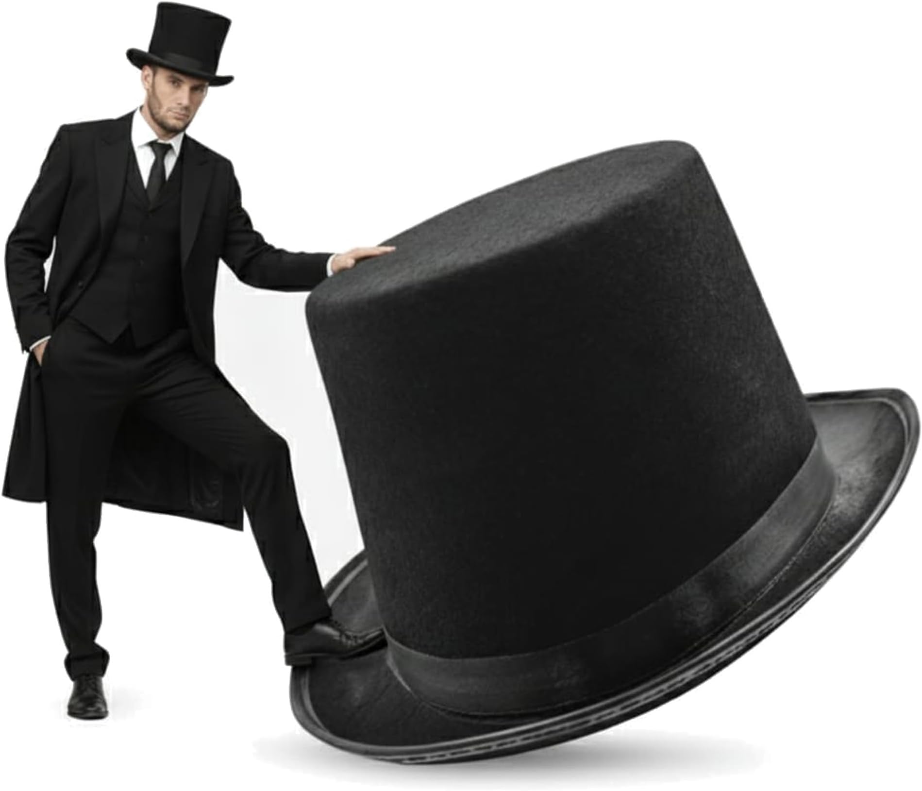 Tall Deluxe Felt Top Hat, Black, One Size