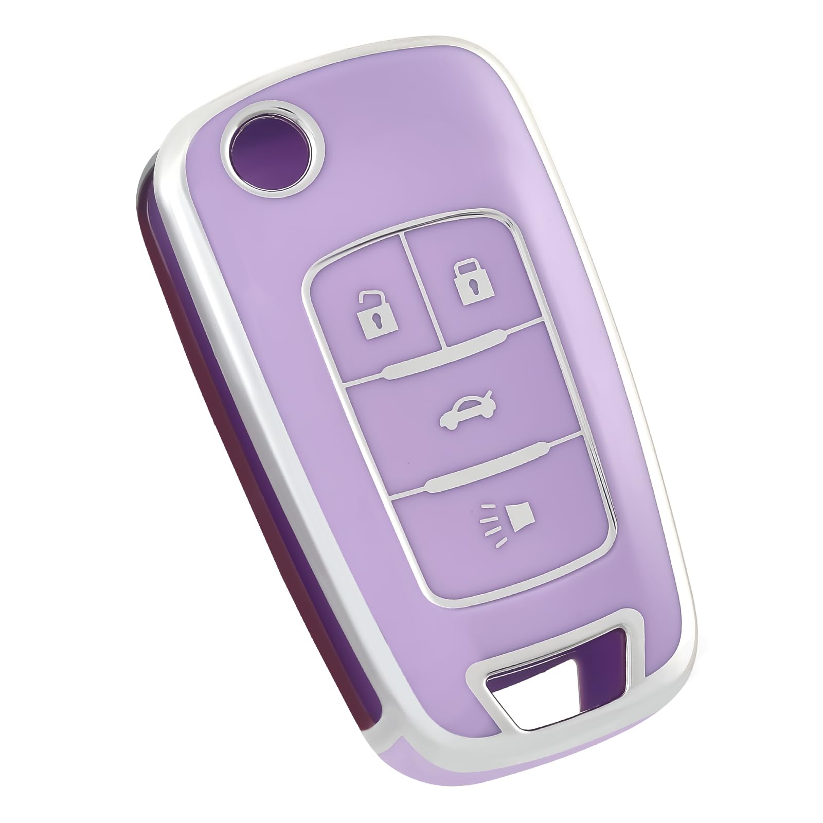 for Chevy Key Fob Cover, Soft TPU Protection Key Fob Case Fit for Chevrolet Equinox Camaro Cruze Malibu Sonic Volt Park Impala GMC Terrain Buick Encore Allure Regal (Silver Purple)