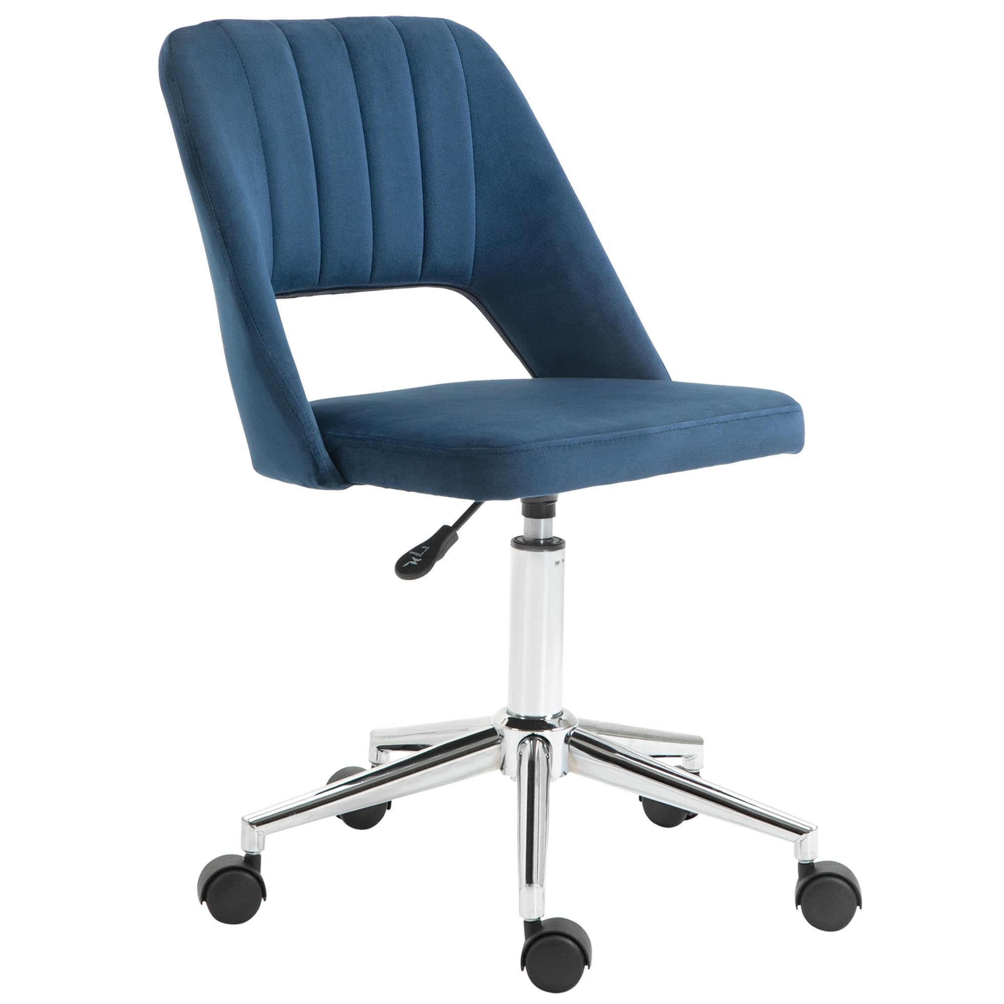 Vinsetto Modern Office Chair, Velvet-feel Fabric Desk Chair with Wheels, Comfy Armless Swivel Vanity Chair for Makeup, Nail Tech, Bedroom, Dark Blue