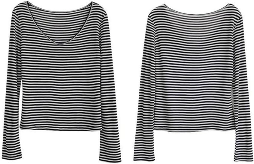Women's Striped Scoop Neck Tops Long Sleeve T Shirt U Collar Regular Fit T Shirt Simple Pullover Tops