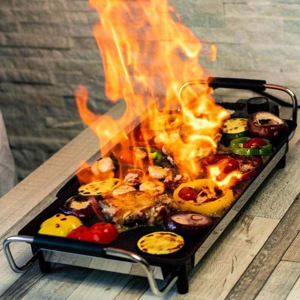 Teppanyaki Griddle Electric, Electric Griddle Nonstick 1400-1700W Large Pancake Griddle Electric Teppanyaki Table Top for Family Camping, 5-Level Control, Black,Medium+Ten Accessories