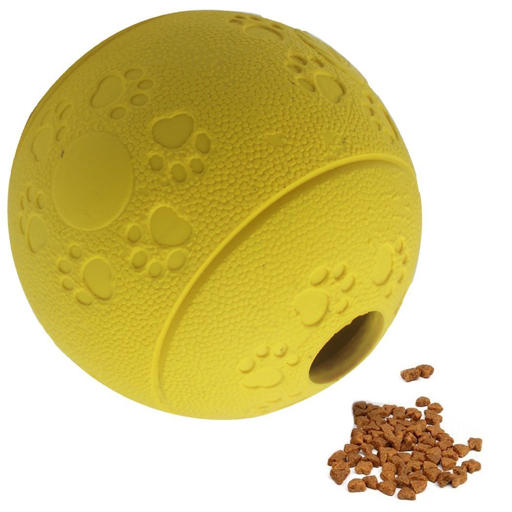 DingTai Dog Treat Ball Meal Dispensing Dog Toy Feeder For Dogs and Cats (Yellow Ball)