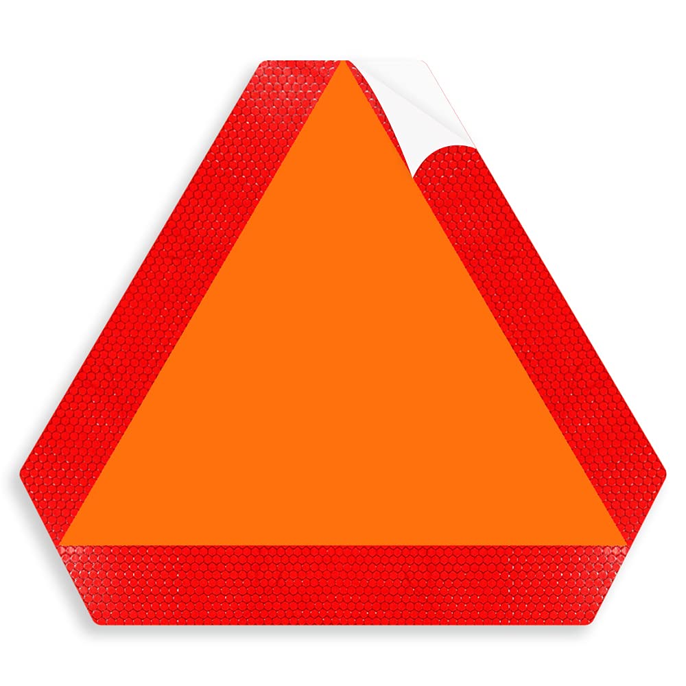 SICOL PLUSSlow Moving Vehicle Sign (Pack of 01) Tractor Stickers, Golf Cart Accessories, smv signs UTV Tractor Reflective warning signs size 16 X 14 Inches Triangle Reflectors for Highway Safet