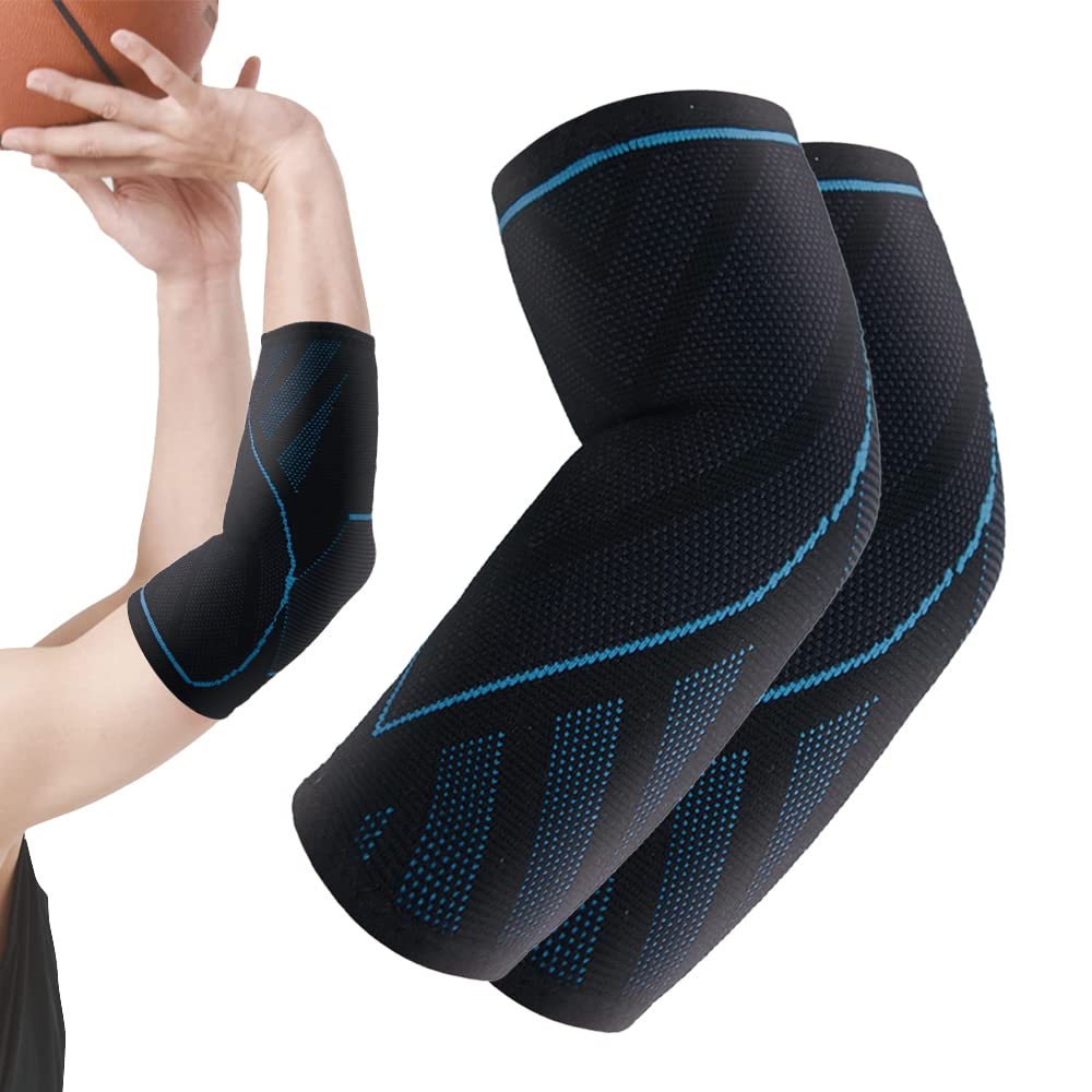FUNIU 2 Pack Elbow Compression Sleeve, Breathable Non-Slip Arm Support for Tendonitis, Tennis Elbow, Golfers Elbow, Arthritis, Bursitis. Thick Resilient Elbow Pain Relief for Weightlifting, Workout, Fit for Men & Women