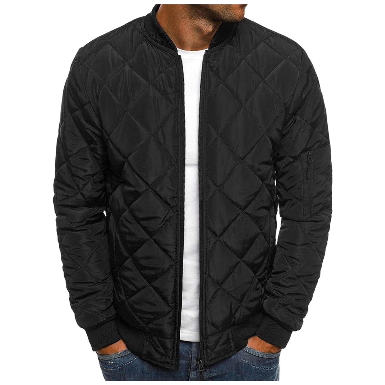 Mens Bomber Jackets Lightweight Jacket Coat Loose Fit Outwear Casual Sportswear Diamond Quilted Jackets