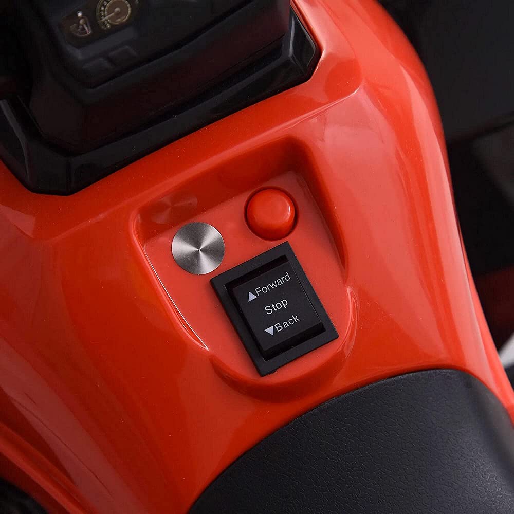 Tecnobike Shop Mini quad Deluxe 6 V, lumières sonores, batterie rechargeable, marche avant et arrière, coffre et pare-brise (rouge)