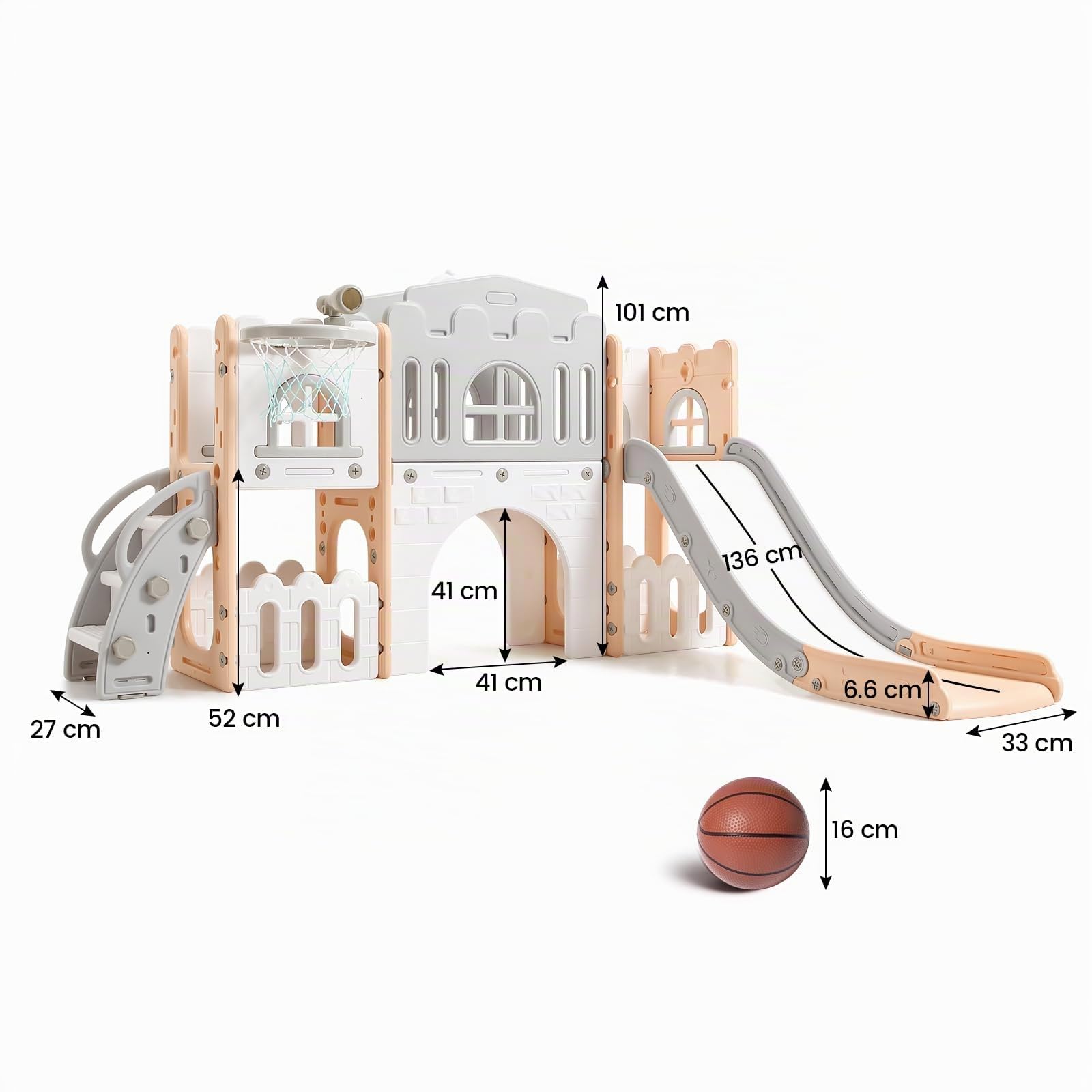 Toboggan 8 en 1 Enfant Extérieur Intérieur Aire De Jeux Évolutif Bébé 1-3 Ans，avec Espace De Cache-Cache, Échelle d'escalade Panier De Basket, Télescope Tunnel De Jeu Ensemble De Jeux Ludique