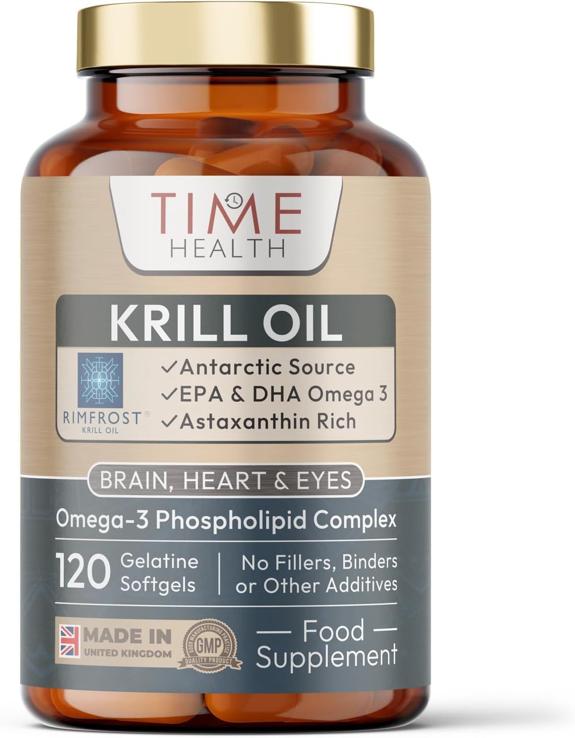 RIMFROST® Antarctic Krill Oil | Ultra Rich Omega-3 Including DHA/EPA Phospholipids & Astaxanthin | 120 Softgel Capsules | Fast Absorption & Highly Efficient | No Aftertaste | Sustainable
