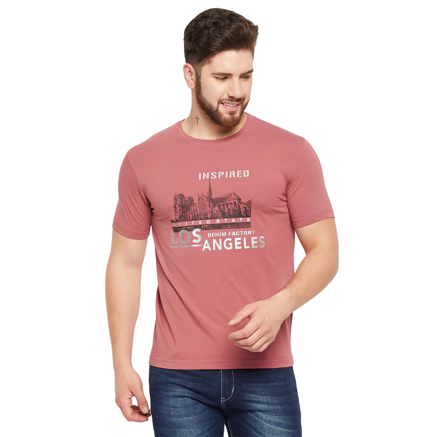 cantabil Cotton Blend Regular Fit Printed Round Neck Half Sleeve Casual T-Shirt for Men | Half Sleeves T-Shirts for Men | Mens Round Neck Printed T-Shirt (P_MTSH00321)-picture-46
