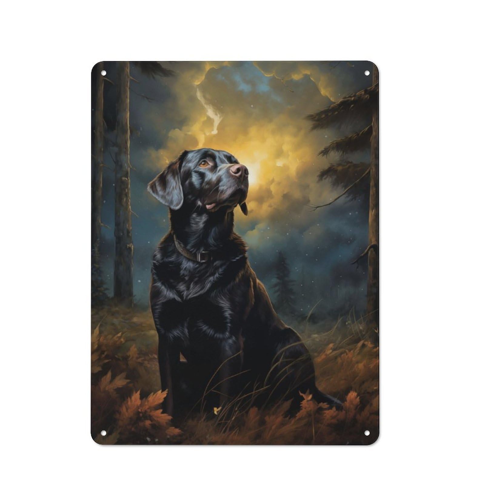 Junmoney Chocolate Labrador At Nigh Retro Metal Wall Sign 40X30cm With For Garage Wall, Suited To Garage Decor Collectors