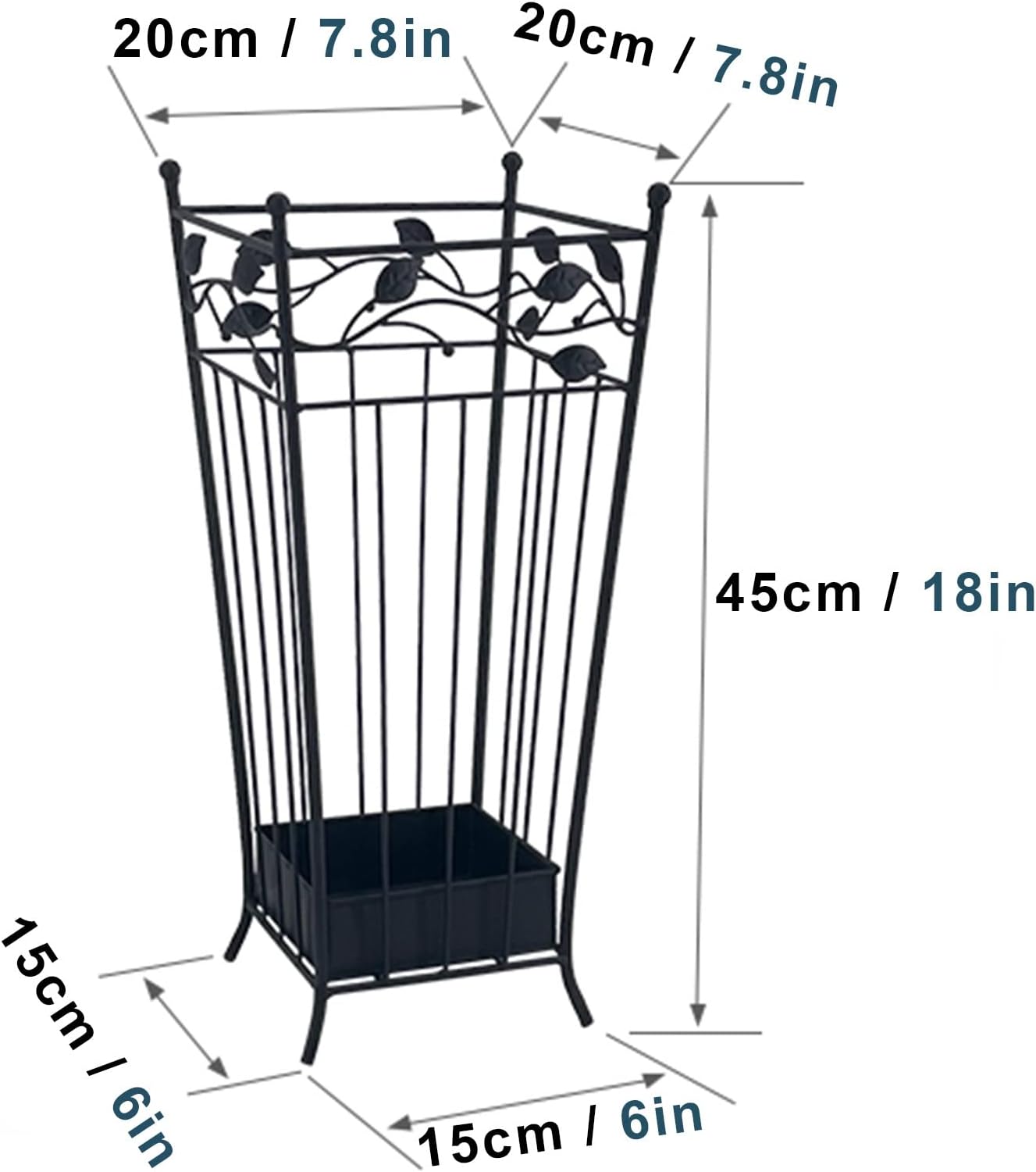 Umbrella Stand Holder Entryway Hallway Umbrella Stand Rack, Metal Vintage Umbrella Stand Rack with Leaves Design, Long & Short Folding Umbrella Storage Organizer, Entryway Canes Walking Sticks Holder